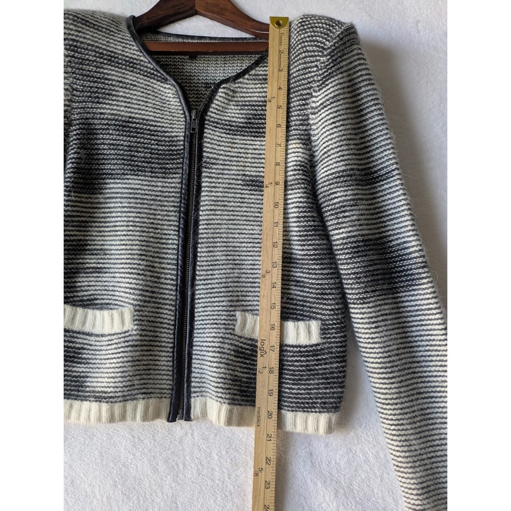 The Kooples Zip Cardigan Sweater Size S Gray Striped Wool Blend Fuzzt Knit Soft - Picture 2 of 8